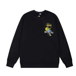 Men's Stussy Printed Crew Neck Long Sleeve Sweatshirt Black